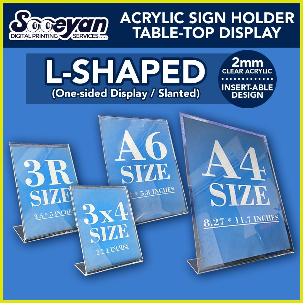 ⭐ INSERT-ABLE ACRYLIC SIGN HOLDER TABLE-TOP DISPLAY/L-SHAPED (2MM ...
