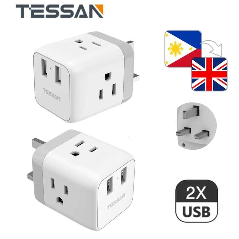 PH to UK Plug Adapter, TESSAN Type G Ireland Travel Adapter with 4
