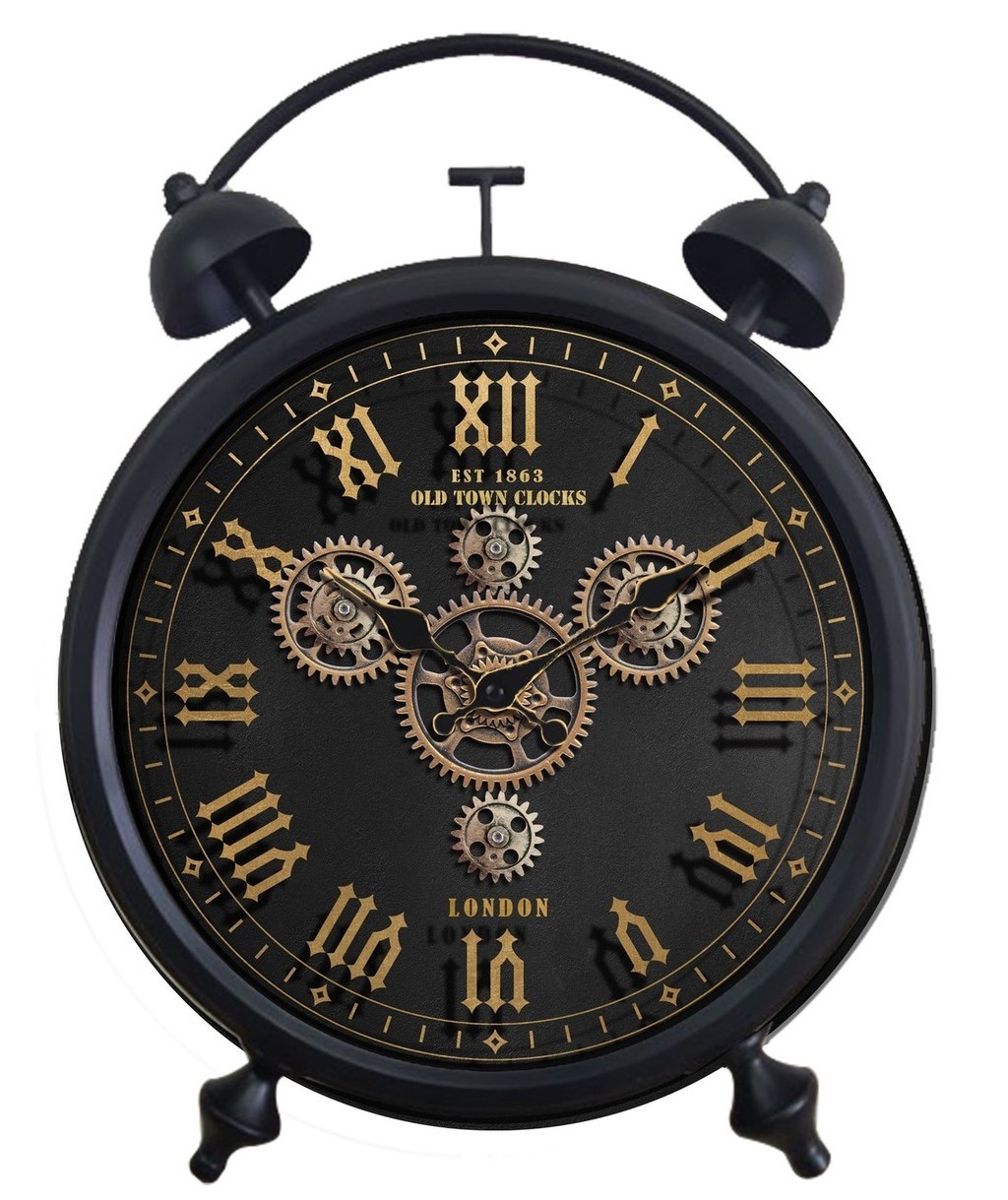 14 Inch Real Moving Gears Desk Farmhouse Rustic Table Clock Black ...