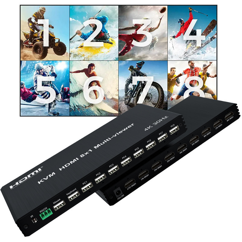 4K HDMI KVM Multiviewer Switch 8 in 1 Out KVM HDMI USB Screen Multi