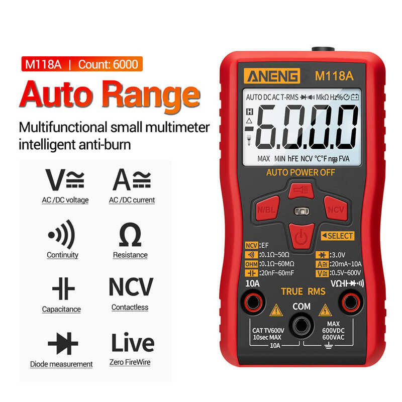 M118A Digital Multimeter Smart Tester 6000 Counts Auto Mmultimetro True ...