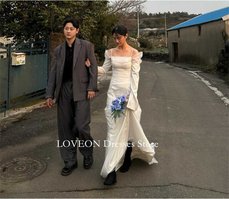 GIOIO Spaghetti Straps Korea Long Sleeve Wedding Dresses Corset 프롬드레스 ...