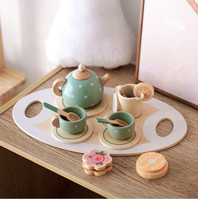 Wooden Afternoon Tea Set Pretend Play for Kids Educational Toys for ...