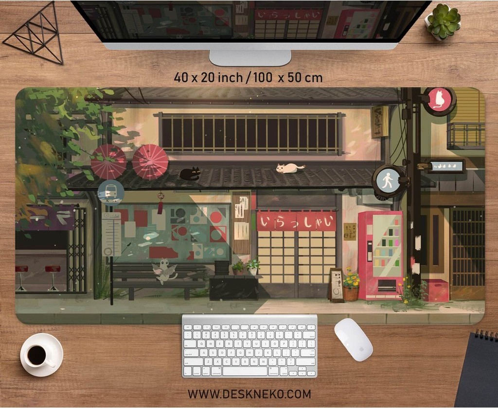 Cat cafe Desk mat lo fi, Anime Mousepad Aesthetic, Kawaii Mouse pad ...