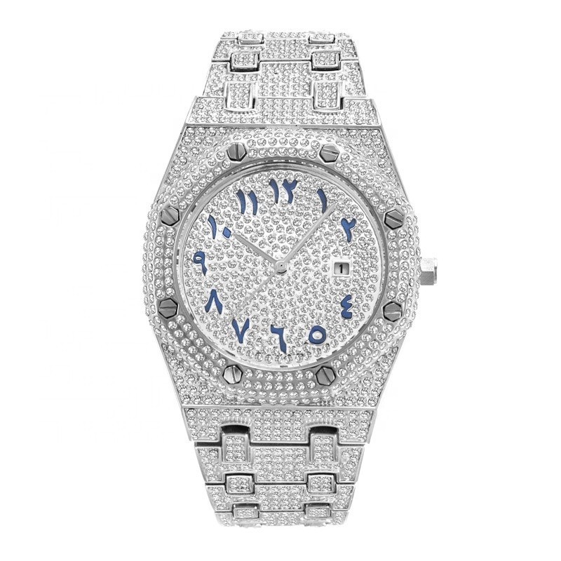 Iced Out Bling Diamond Watch With Full Zircon Custom Gold Sier Jewelry ...