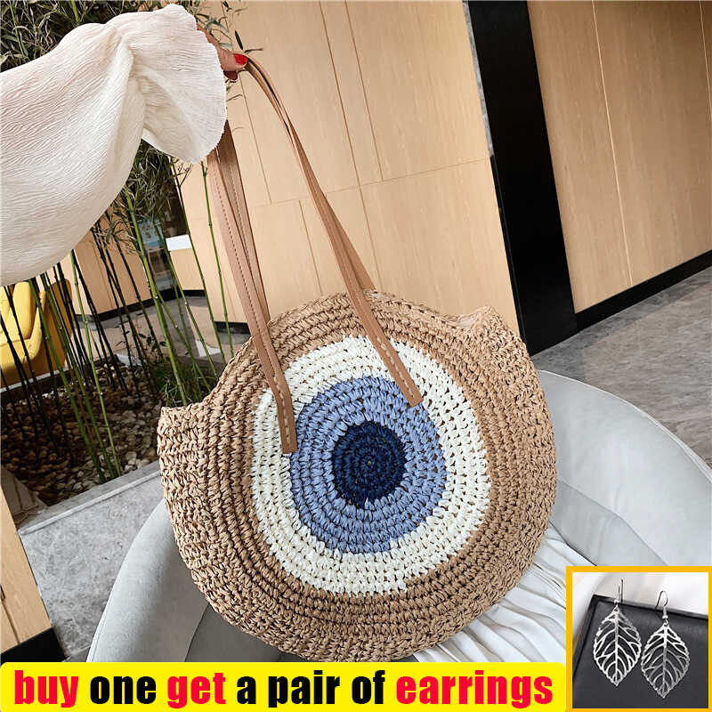 Handmade Woven Summer Beach Round Straw Bags Para Sa Kababaihan Rattan ...