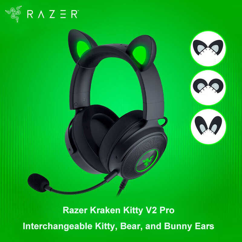 Razer Kraken Kitty V2 Pro Wired RGB Headset Interchangeable Ears (Kitty ...