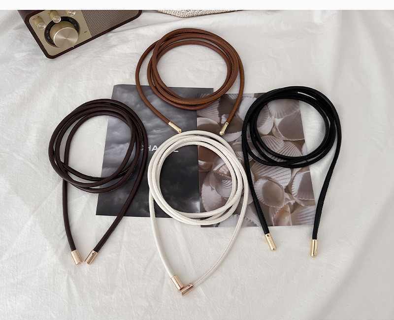 New round leather rope thin waist strap women fashion decoration knot ...