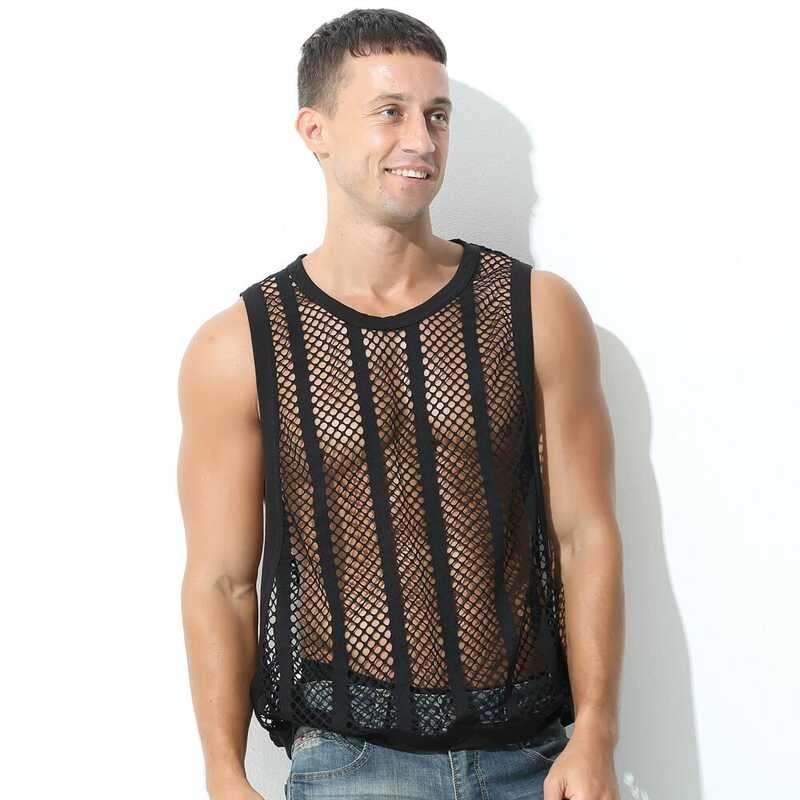48 Men Undershirts Vest Mesh See Through Underwear Sleeveless T Shirt