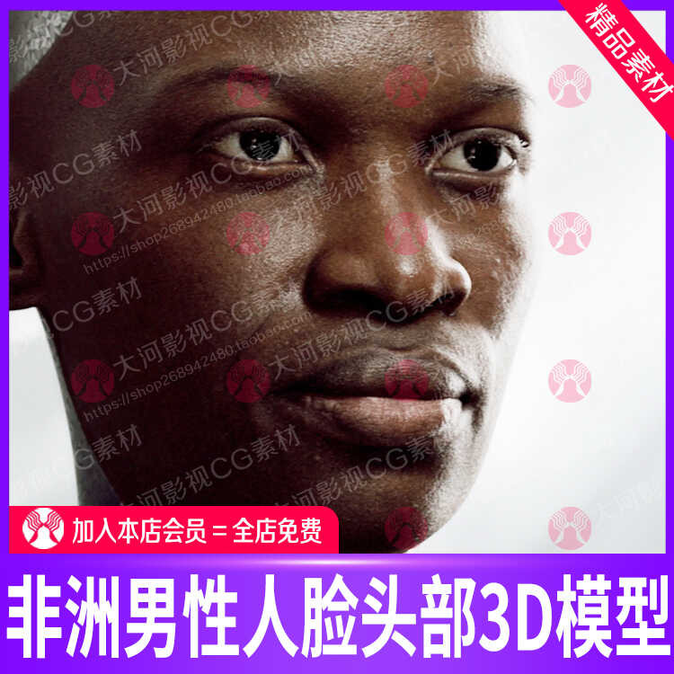 Male facial head 3D model OBJ realistic scanning level black model ...