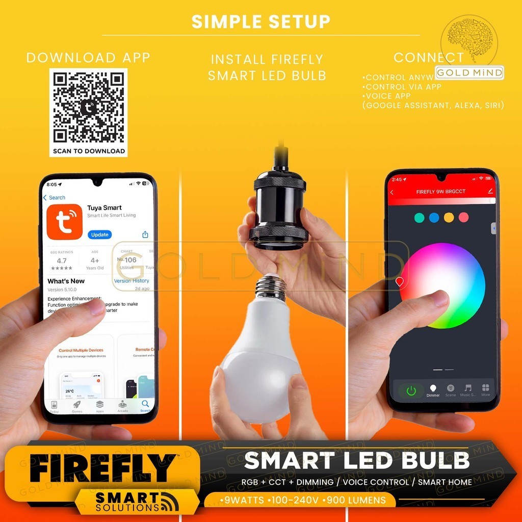 Firefly Smart Solutions LED Bulb (RGB + CCT + DIMMING) Voice Control ...