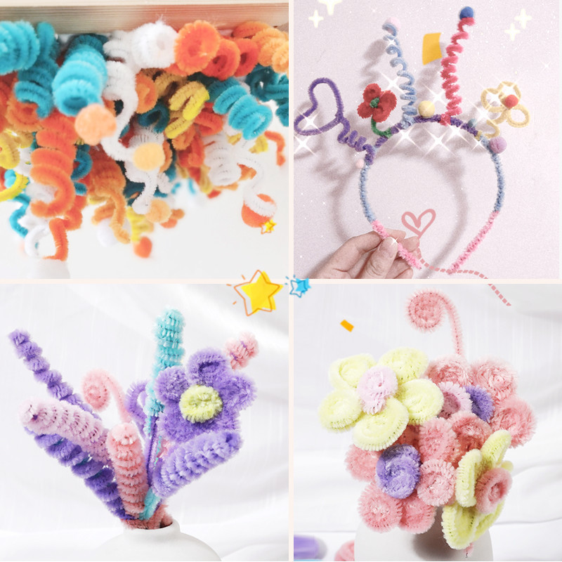 100Pcs Fuzzy Wire Flower, Chenille Stems, Pipe Cleaner,Dense Root ...