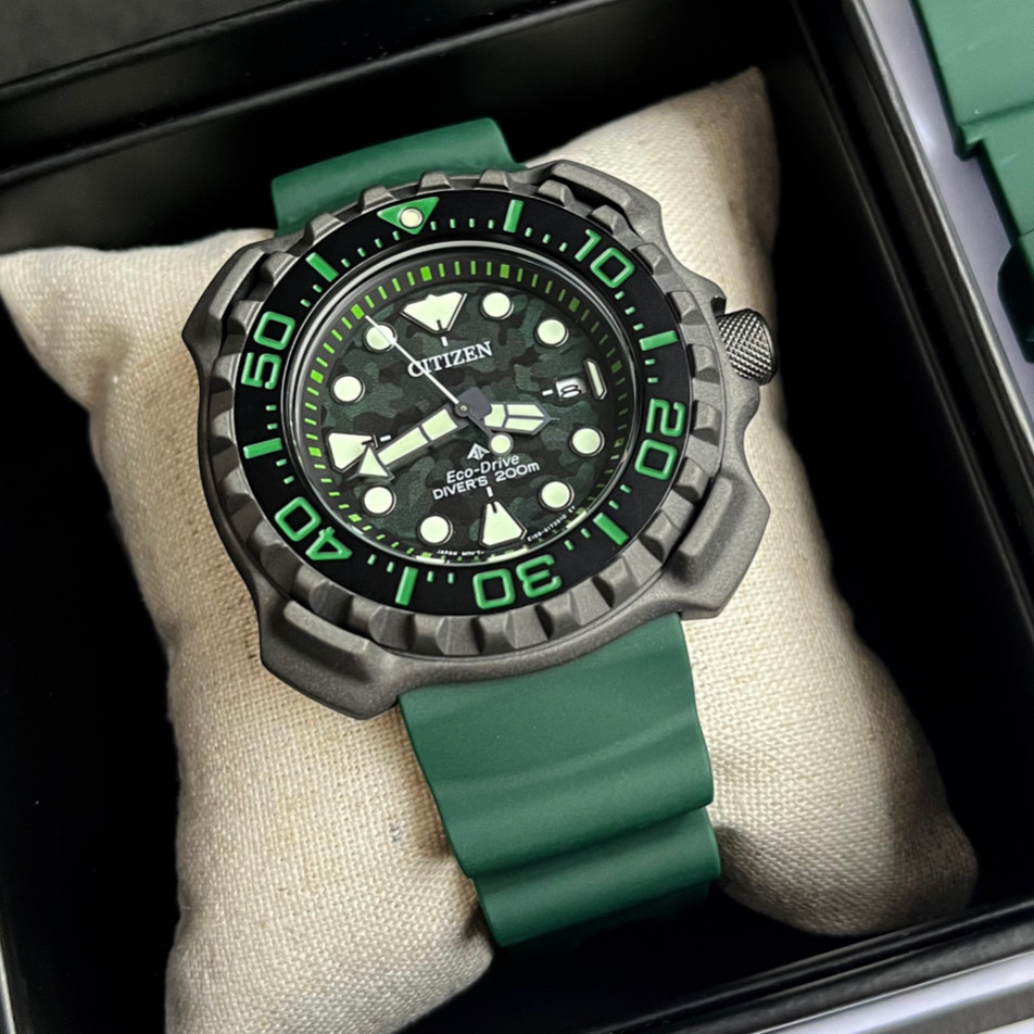 Citizen BN0228-06W Orologio Subacqueo Uomo Eco-Drive - Titano Verde Con Cinturino In Gomma - 20 Bar - 4