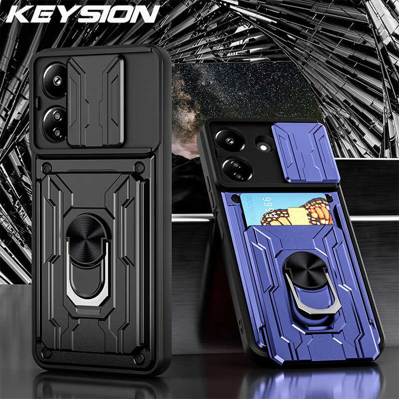 Keysion Shockproof Armor Case Para Sa Xiaomi Poco C65 C55 Card Bag Camera Protection Ring Stand 2656