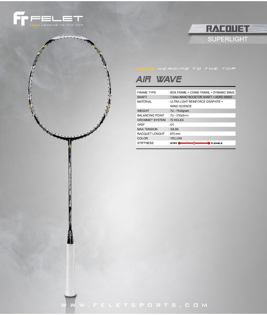 FELET AIR WAVE racket 6U 74gram 310mm high balance point heavy head by ...