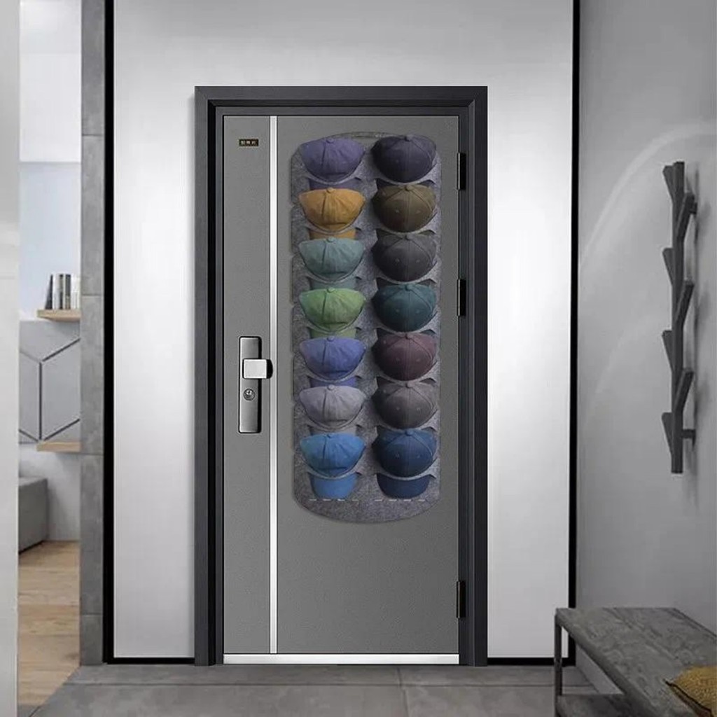 7/14 Grids Felt Hat Storage Rack Wall Hat Racks Gray Cap Holder Door ...
