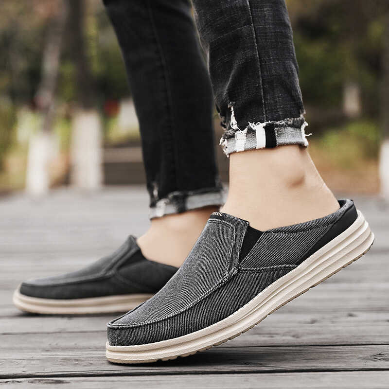 Half Slippers For Men Mules Canvas Sneakers 2023 New Lazy Slip On Shoes ...