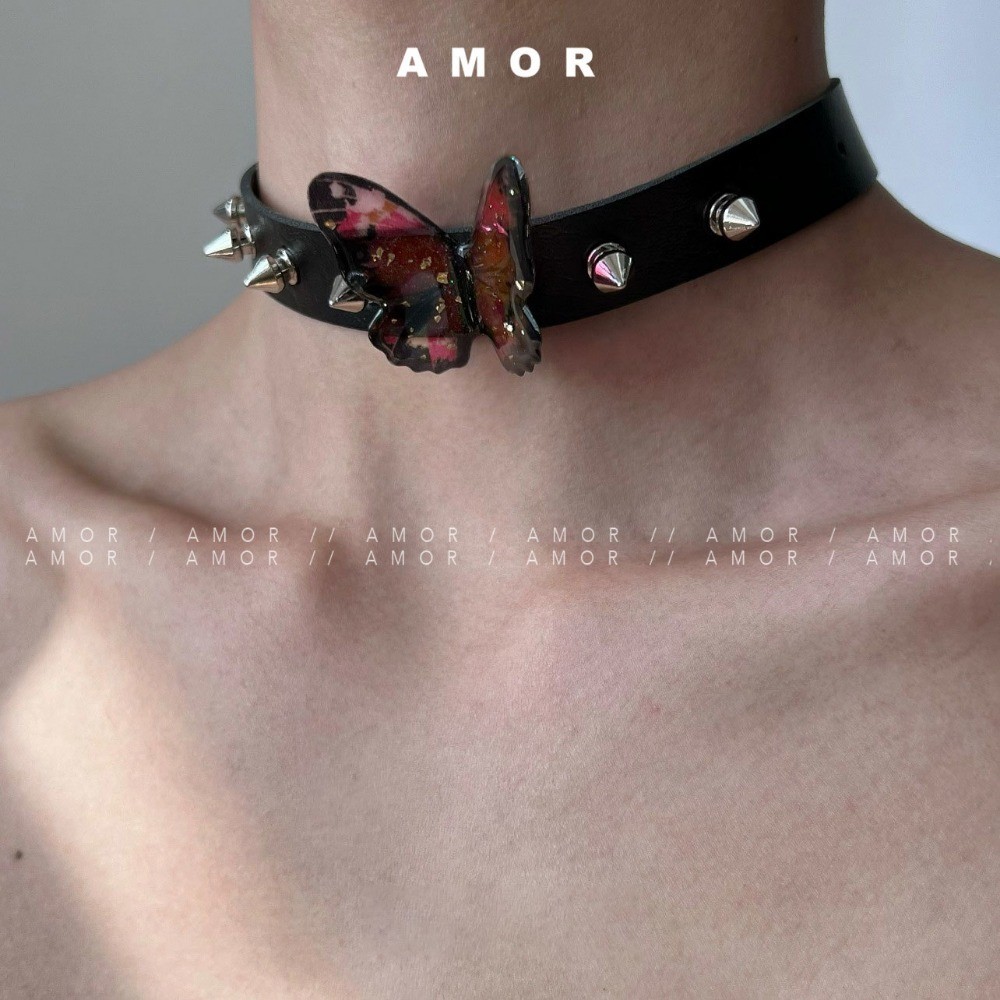 Butterfly Rivet Leather Collar Shibuya Y2K Spicy Girl Millennium Style ...
