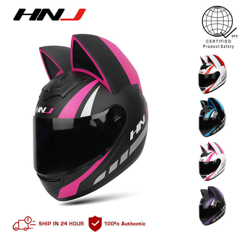 HNJ 902-15 Cat Ears Shape Single Visor Full Face Motorcycle Helmet For ...