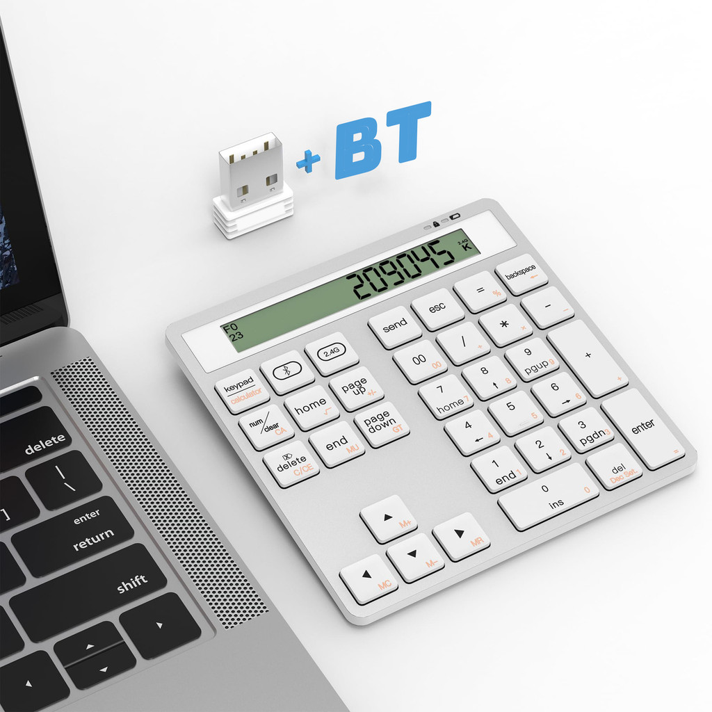 Dual Mode Bluetooth Wireless Numeric Keyboard with Display Calculator ...