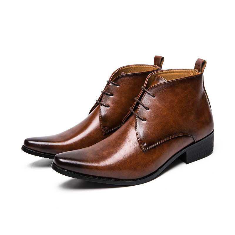 Business Dress QBELY Lace-Up Vintage Pointed Toe Brand Brown Men ...