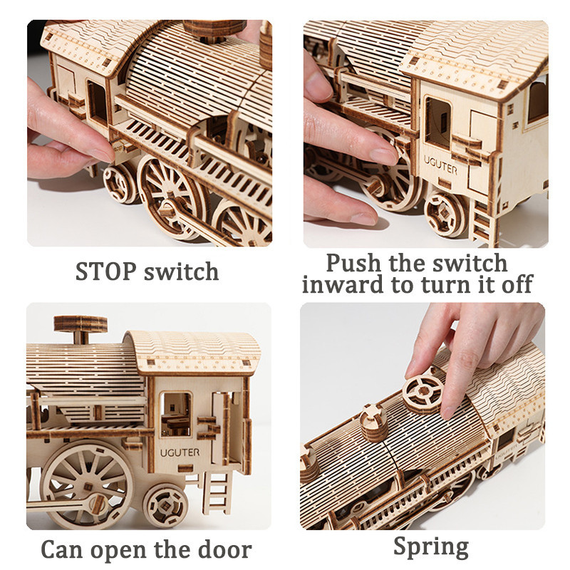 3D Wooden Puzzles For Adult DIY Model Block Kits Movable Steam Train ...