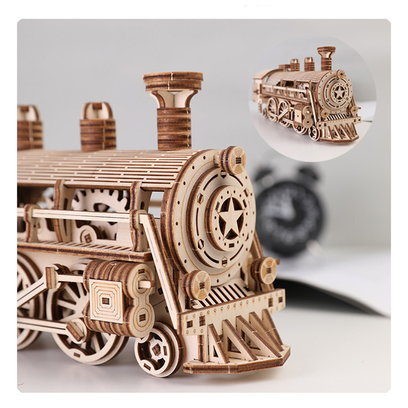 3D Wooden Puzzles For Adult DIY Model Block Kits Movable Steam Train ...