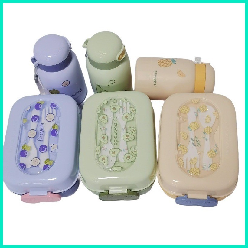 ๑ 2 in1 Kids Lunch Box Set Plastic with Water Bottle Sets Portable ...