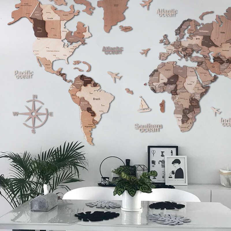 64 3D Worldmap World Map Solid Wood Puzzle Decoration Hangers Wall ...