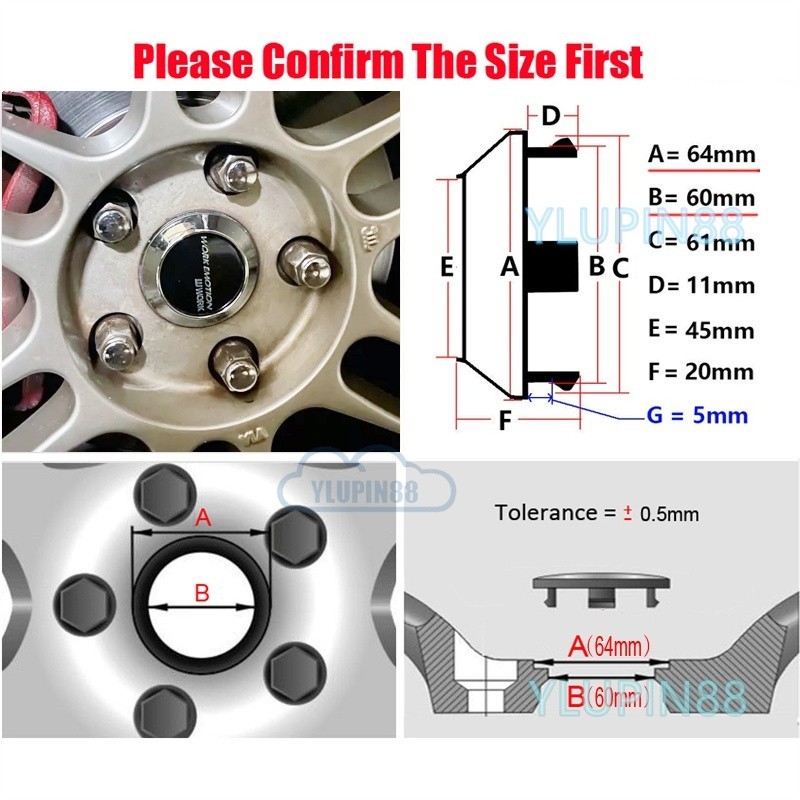 JDM Work Racing Car Wheel Center Hub Caps 64mm OD 60mm ID For Work ...