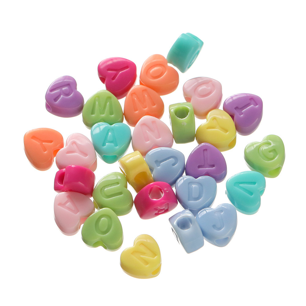 St Kunkka Pcs Mixed Color Acrylic Solid Color Heart Letter Beads Flat Heart Shaped Letter