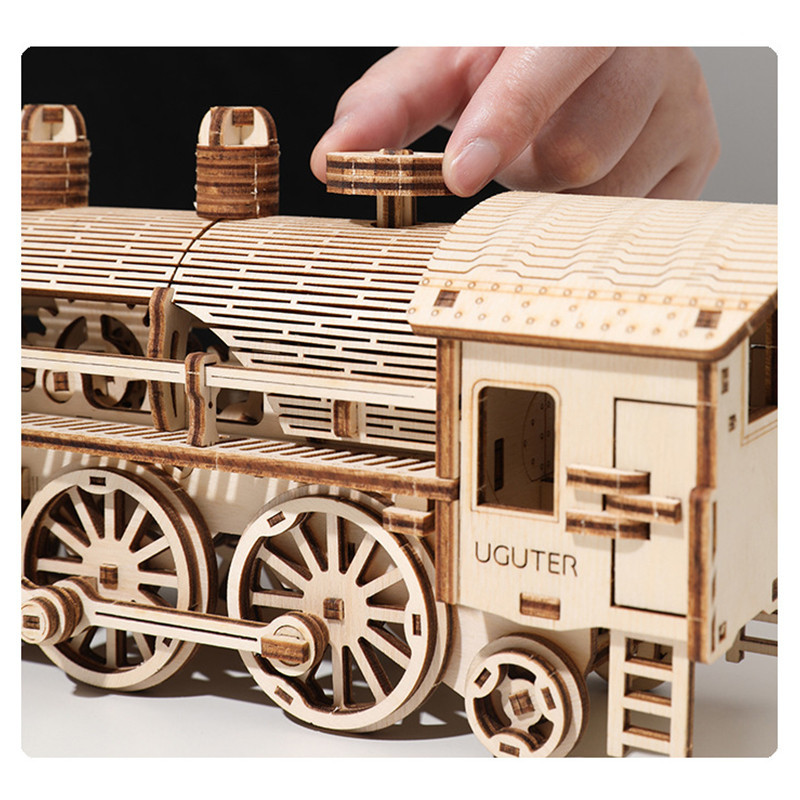 3D Wooden Puzzles For Adult DIY Model Block Kits Movable Steam Train ...