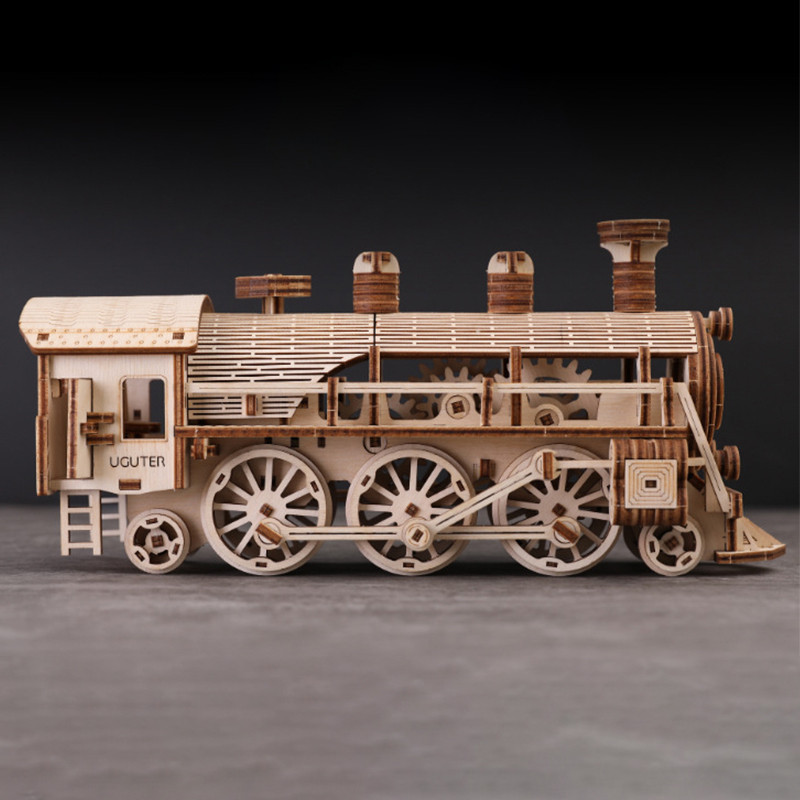 3D Wooden Puzzles For Adult DIY Model Block Kits Movable Steam Train ...