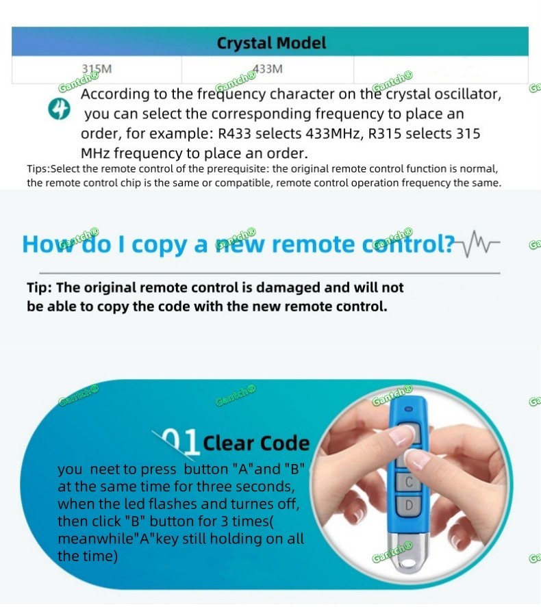 433 MHZ / 315 MHz Universal Remote Control for Copy Electric Gate Car ...