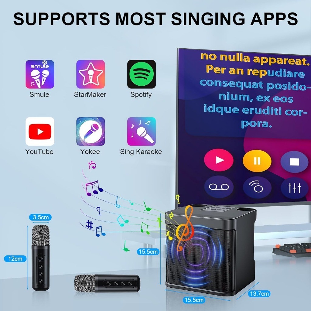 Bluetooth Speaker with Mic Wireless Bluetooth Dual Microphone Karaoke ...