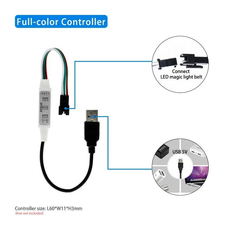 SP002E Controller 3 Keys Phantom LED RGB Controller 600 Pixels Dimmer ...