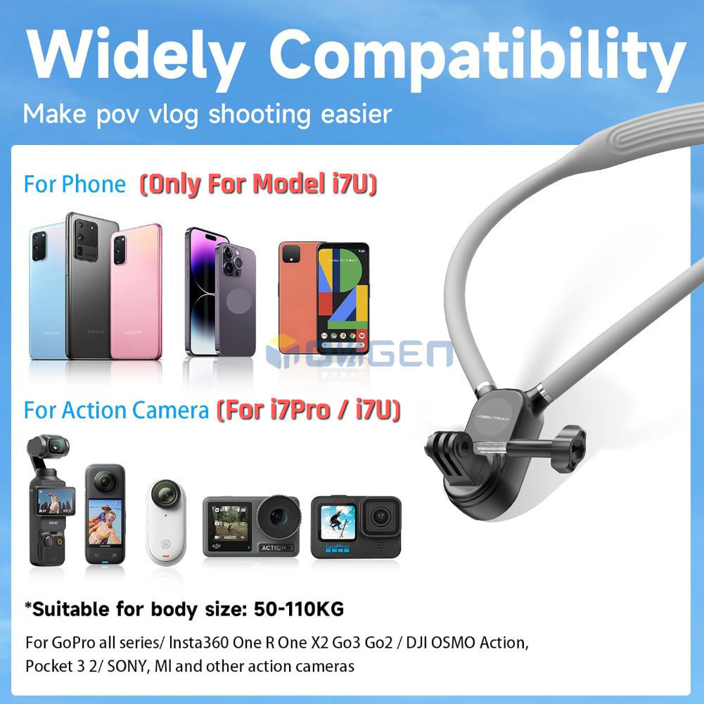 TERCELL INOVAGEN Neck Mount, Action Camera Holder, Magnetic Anti -Shake, POV/Vlog Recording, Hand Free Selfie Mount For GoPro Max Hero 12 11 10 DJI Action 3, Insta360 (i7Pro - View #9