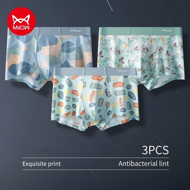 Miiow 3pcs Boxers Men Underwear Ice Silk Printing Man Boxer Men S Panties Male Trunks Underpants