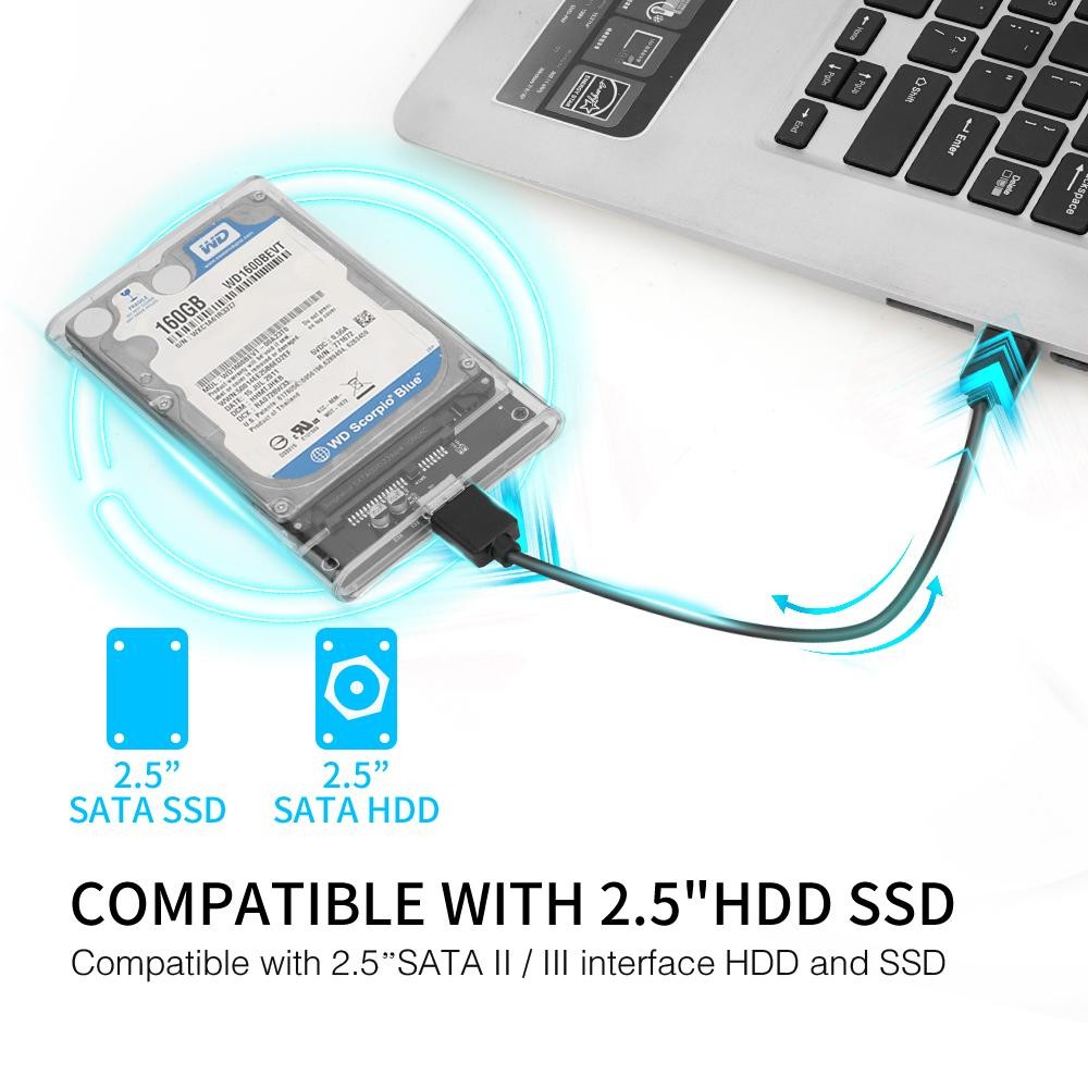 USB3.0 Transparent Mobile Hard Drive Box 2.5-inch SATA Serial SSD 2 ...