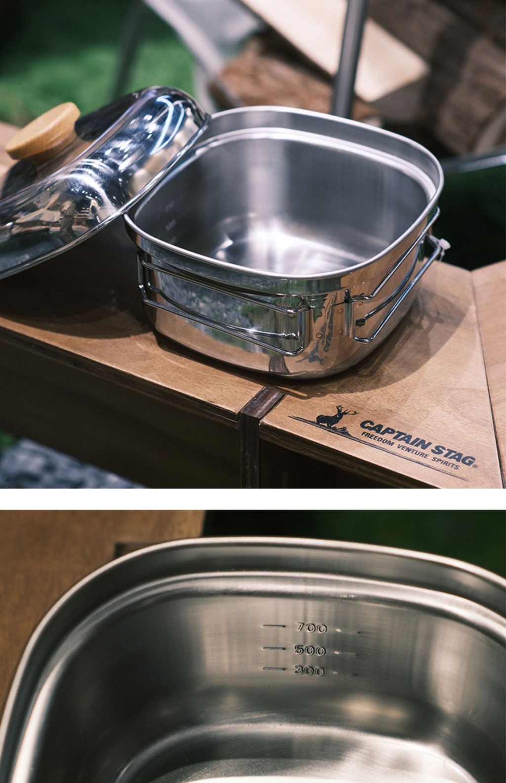 CAPTAIN STAG UH-4202 Square Pot With Lid Foldable 1.3L Stainless Steel ...