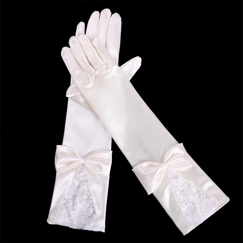 Elegant Wedding Gloves for Bride Flower Embroider Lace Satin Fingerless ...