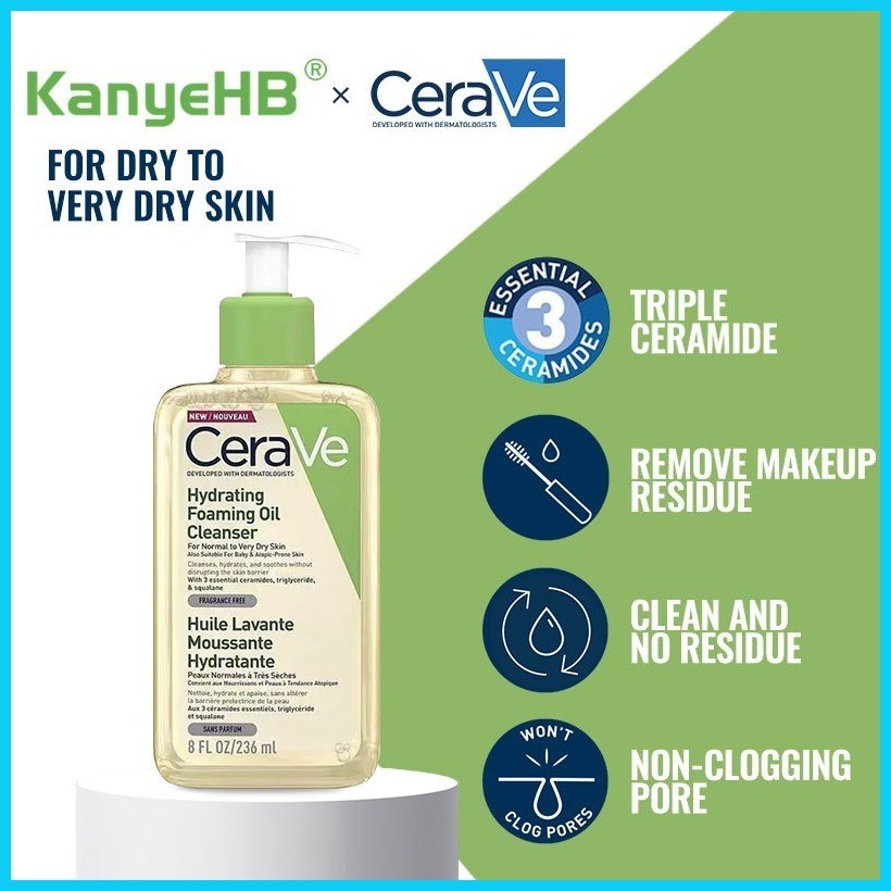 KanyeHB＆CeraVe Hydrating Foaming Oil Cleanser 236ml Make Up Remover