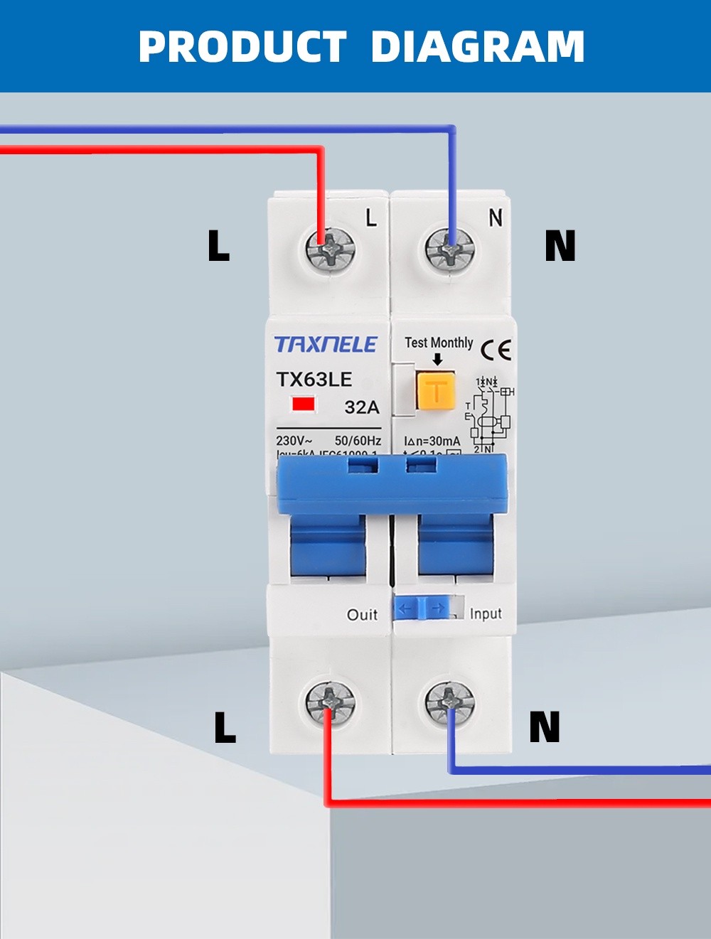 32A 63A 230V 2P Residual Current Circuit Breaker 30mA Overload Short ...