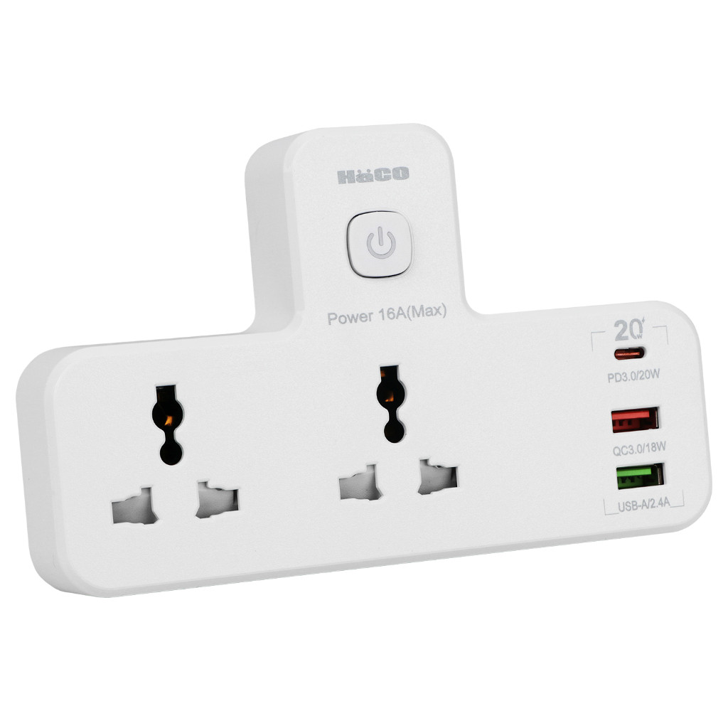 in stock HACO 3-Pin Adapter Universal Socket 2 Channels USB type A + C ...