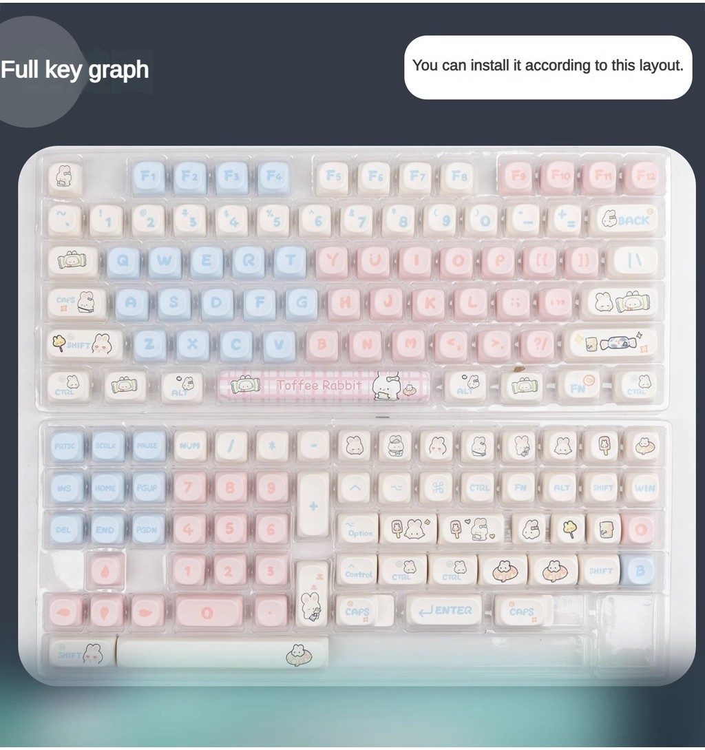 PBT MOA keycap set round retro Milk Candy Rabbit Keycap Pink Cute ...