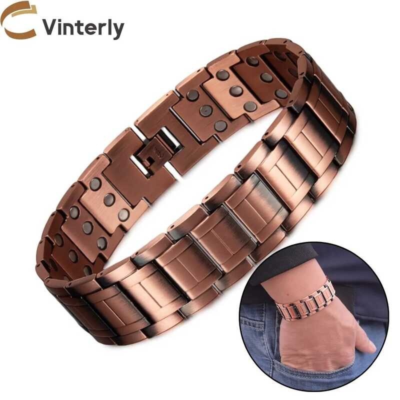 Male Wristband Pure 21Mm Wide Chain Copper Magnetic Arthritis Healing Energy Bracelet For Men Shopee Philippines