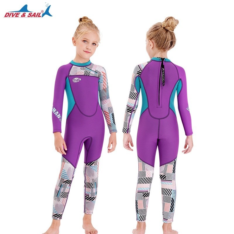 [DIVE&SAIL]2.5mm one piece wetsuit for kids girl long sleeve rush guard ...