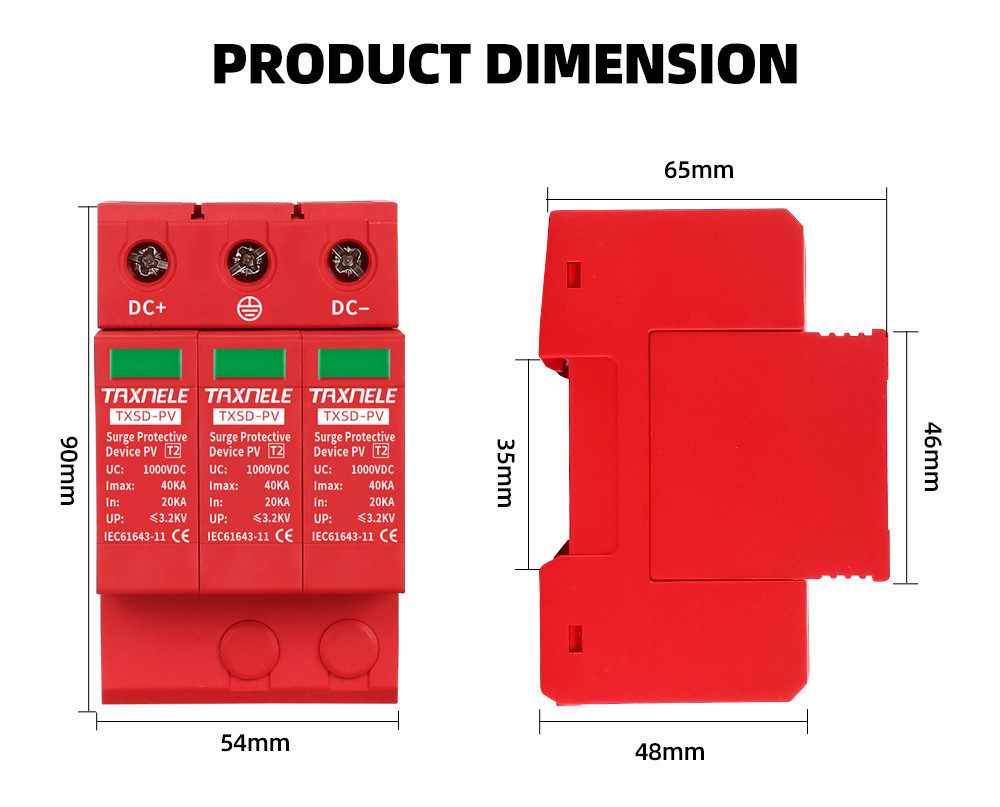DC Surge Protector SPD PV Photovoltaic 1000Vdc 1500Vdc 40KA 3P Surge ...