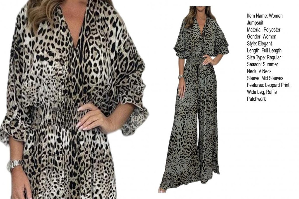 Boho Leopard Print Sheer Tie-Waist Relaxed Fit Wide-Leg Jumpsuit main image 0