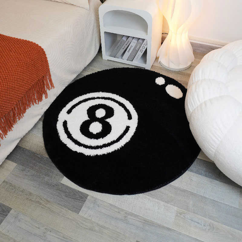 2024New Black And White 8 Ball Simulation Billiards Round Tufting Rugs ...